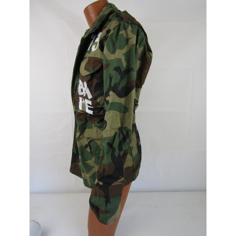 VTG 80s Military Camo Coat Field Jacket Hoodie M65 Woodland Punk Cargo Mens XS - Picture 3 of 14